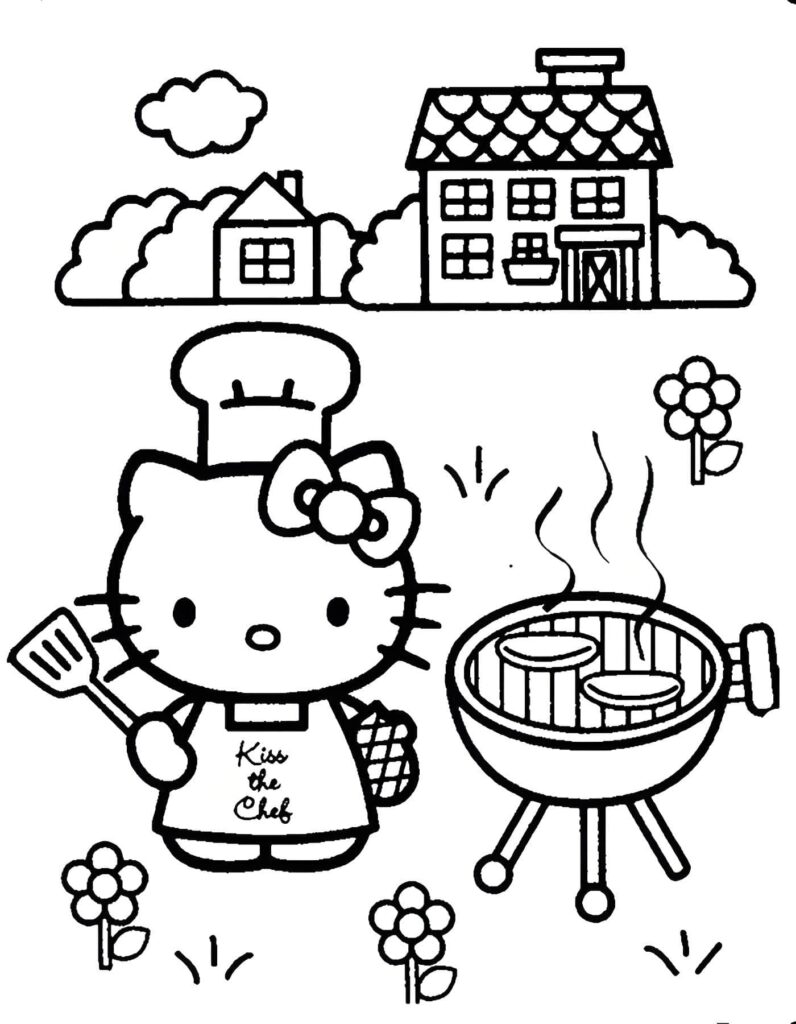 Bild Von Hello Kitty Beim Kochen Zum Ausmalen Ausmalbild zum Drucken Bild Von Hello Kitty Beim Kochen Zum Ausmalen Ausmalbild