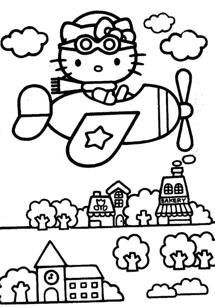 Bild Von Hello Kitty In Einem Flugzeug Zum Ausdrucken Ausmalbild zum Drucken Bild Von Hello Kitty In Einem Flugzeug Zum Ausdrucken Ausmalbild