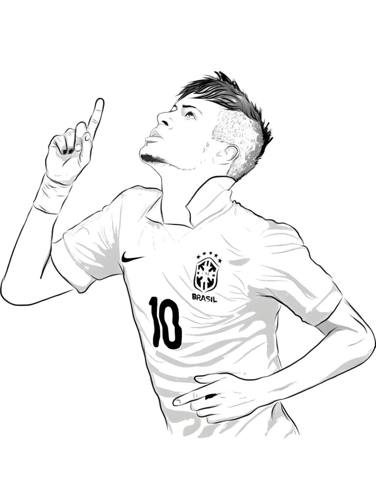 Bild Von Neymar Jr Beim Jubeln Nach Einem Tor Zum Himmel Zeigend Zum Ausmalen Ausmalbild zum Drucken Bild Von Neymar Jr Beim Jubeln Nach Einem Tor Zum Himmel Zeigend Zum Ausmalen Ausmalbild