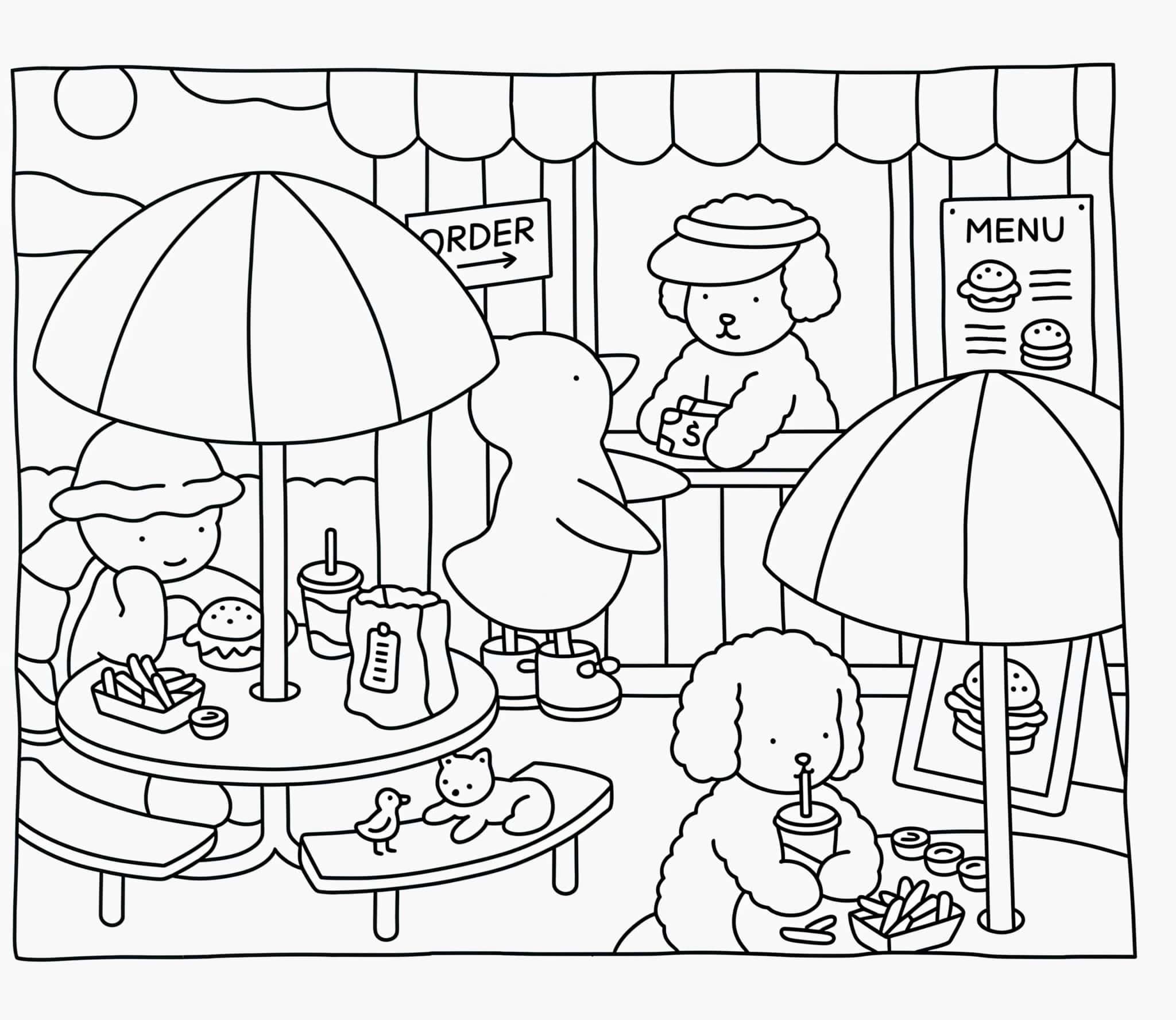 Bobbie Goods Bild Mit Freunden Im Restaurant Zum Ausmalen Ausmalbild