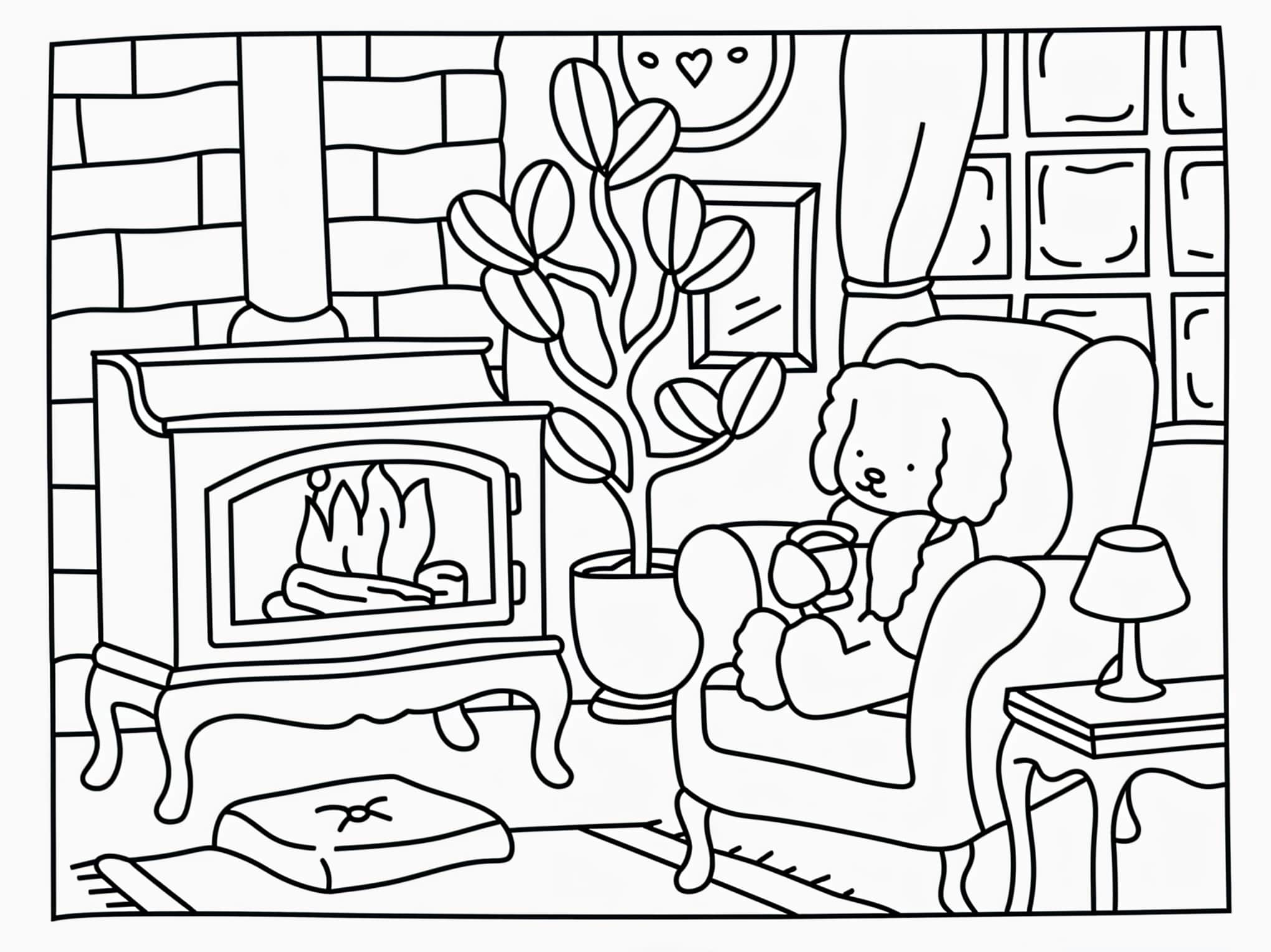Bobbie Goods Im Winter Neben Dem Kamin Zum Ausmalen Ausmalbild