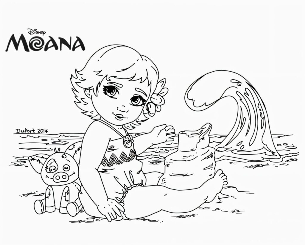 Moana Als Baby Spielt Im Sand Zum Ausmalen Ausmalbild zum Drucken Moana Als Baby Spielt Im Sand Zum Ausmalen Ausmalbild