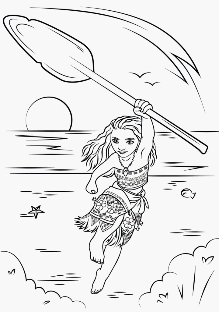 Moana Die Abenteuer Beginnen Rennt Mit Dem Paddel Zum Ausmalen Ausmalbild zum Drucken Moana Die Abenteuer Beginnen Rennt Mit Dem Paddel Zum Ausmalen Ausmalbild