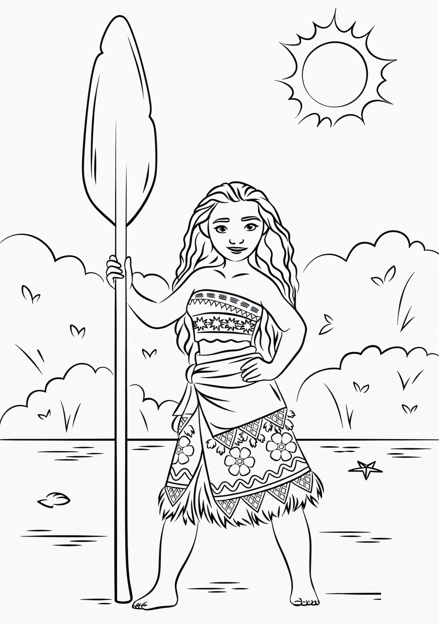 Moana Ein Leichtes Mädchen Mit Einem Paddel Zum Ausmalen Und Ausdrucken Ausmalbild