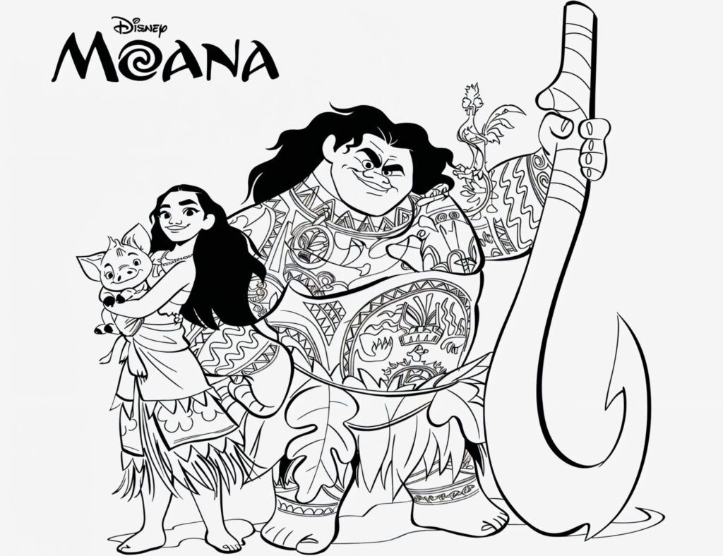 Moana Und Der Aufziehende Sturm Und Maui Mit Pua Und Heihei Zum Ausmalen Ausmalbild zum Drucken Moana Und Der Aufziehende Sturm Und Maui Mit Pua Und Heihei Zum Ausmalen Ausmalbild