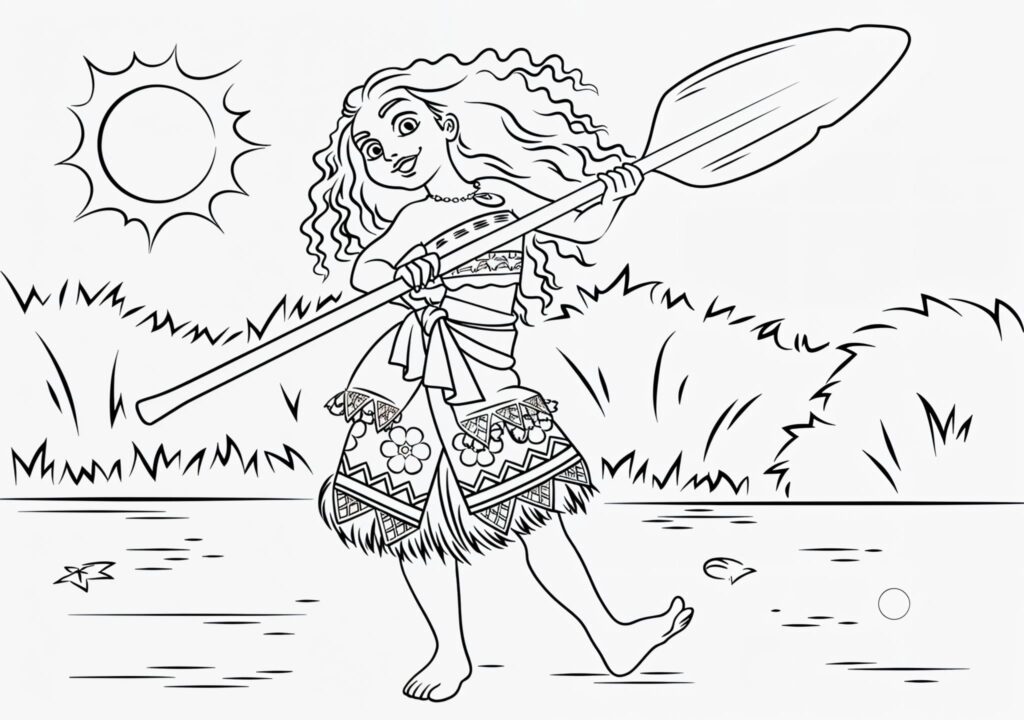 Moana Wie Vaiana Mit Dem Paddel Zum Ausmalen Ausmalbild zum Drucken Moana Wie Vaiana Mit Dem Paddel Zum Ausmalen Ausmalbild