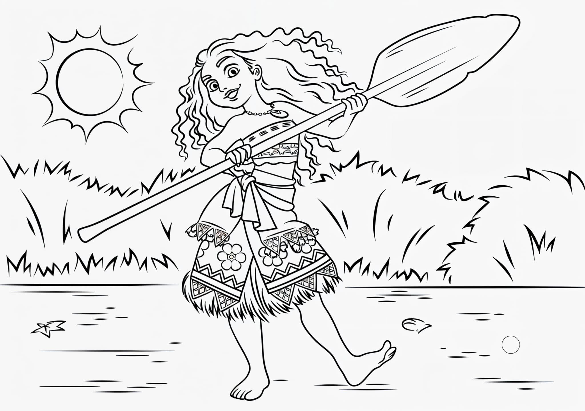 Moana Wie Vaiana Mit Dem Paddel Zum Ausmalen Ausmalbild