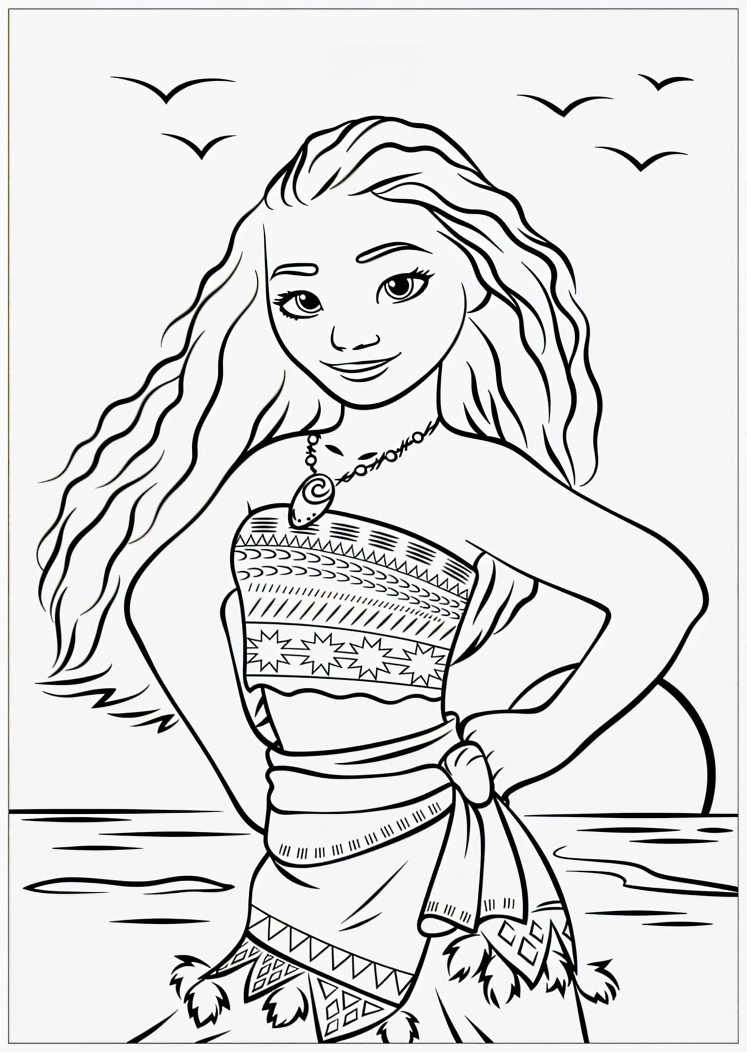 Moana Zeichenvorlage Am Strand Zum Ausmalen Und Ausdrucken Ausmalbild
