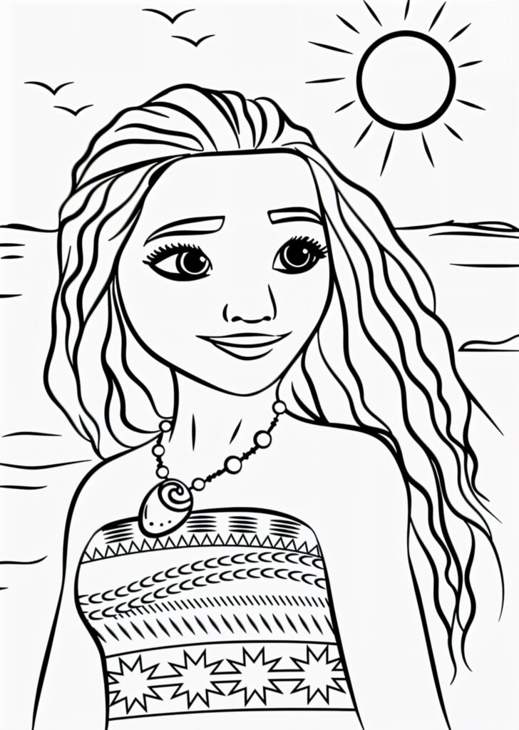Moana Zeichenvorlage Mit Sonne Und Meer Ausmalbild zum Drucken Moana Zeichenvorlage Mit Sonne Und Meer Ausmalbild