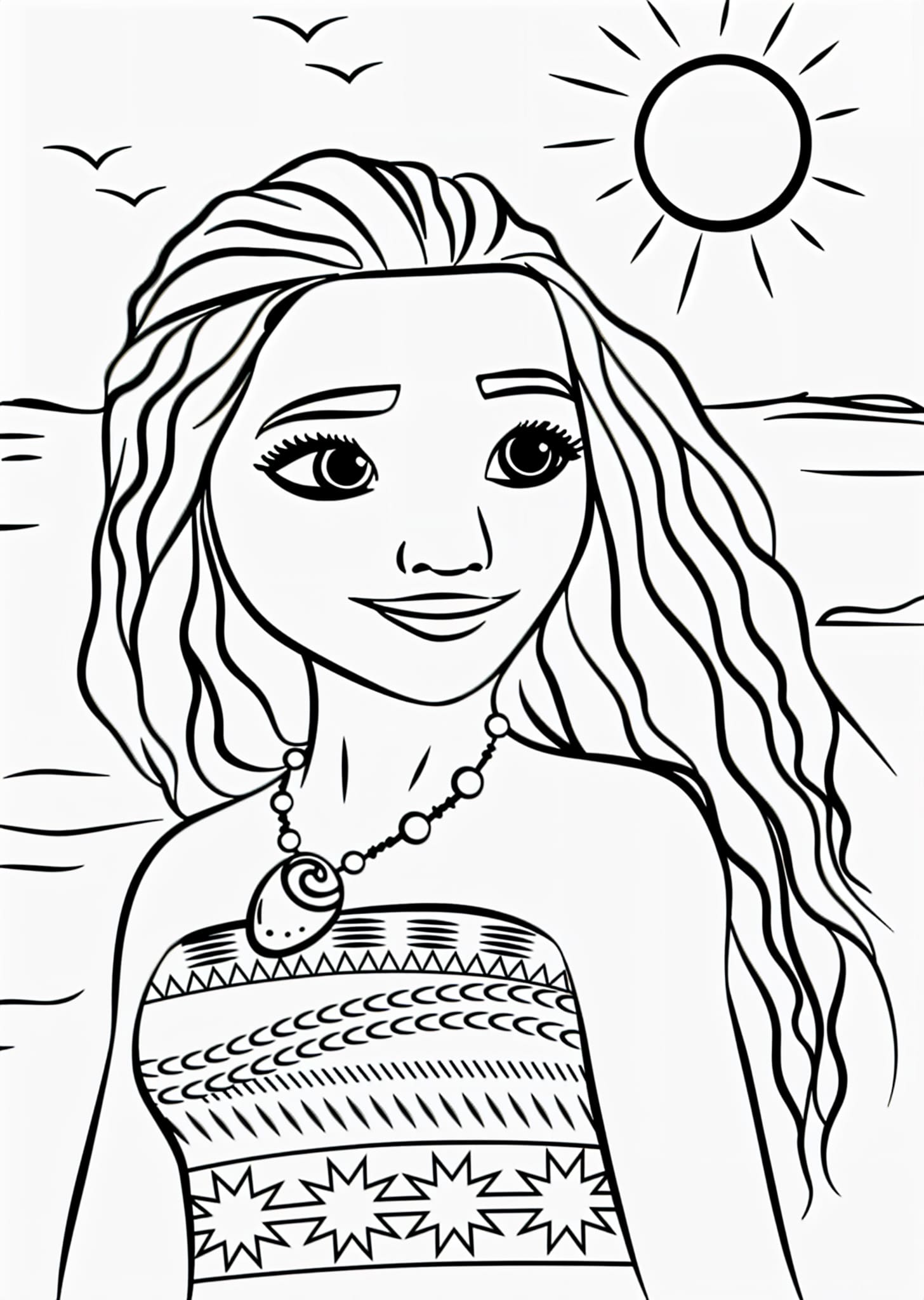 Moana Zeichenvorlage Mit Sonne Und Meer Ausmalbild