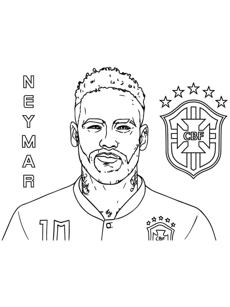 Porträtbild Von Neymar Jr Mit Cbf Wappen Zum Ausmalen Ausmalbild zum Drucken Porträtbild Von Neymar Jr Mit Cbf Wappen Zum Ausmalen Ausmalbild
