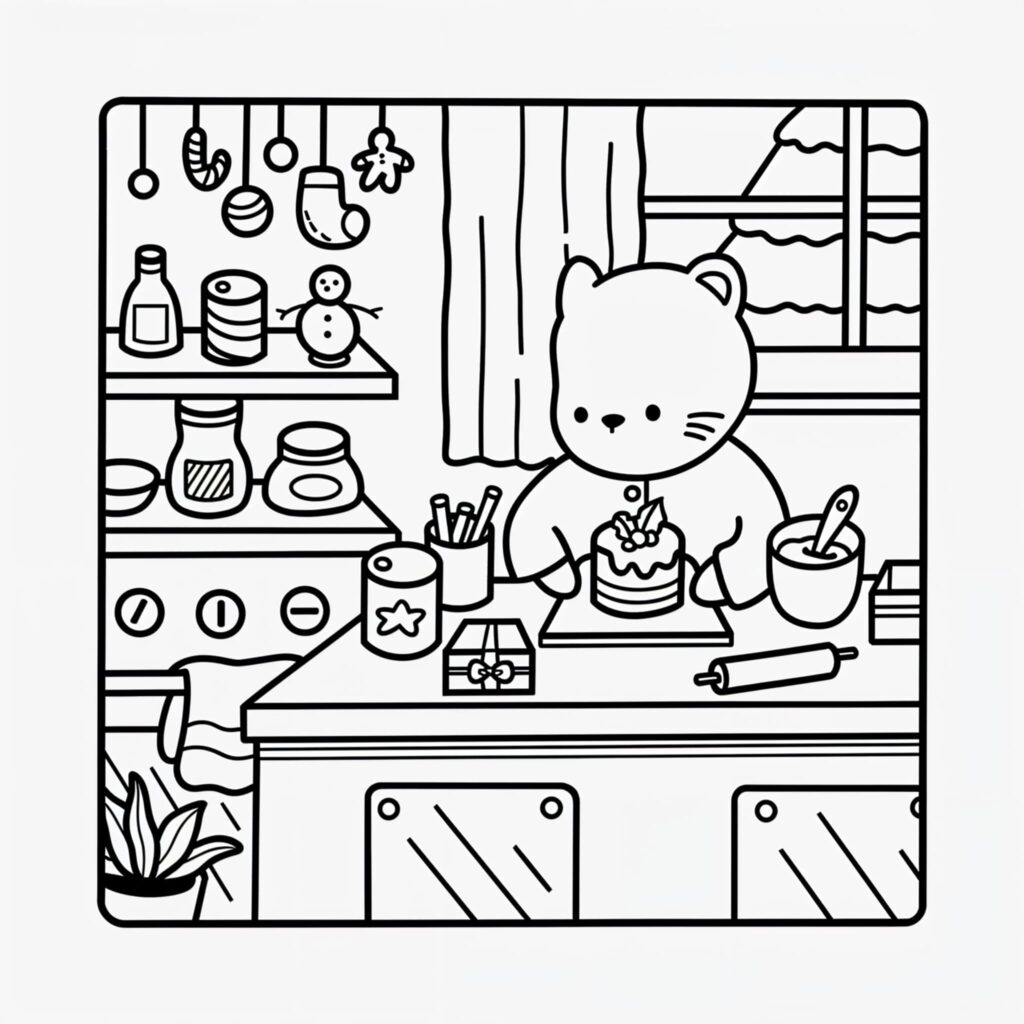 Zeichnung Bobbie Goods In Der Küche Backt Einen Kuchen Ausmalen Ausmalbild zum Drucken Zeichnung Bobbie Goods In Der Küche Backt Einen Kuchen Ausmalen Ausmalbild