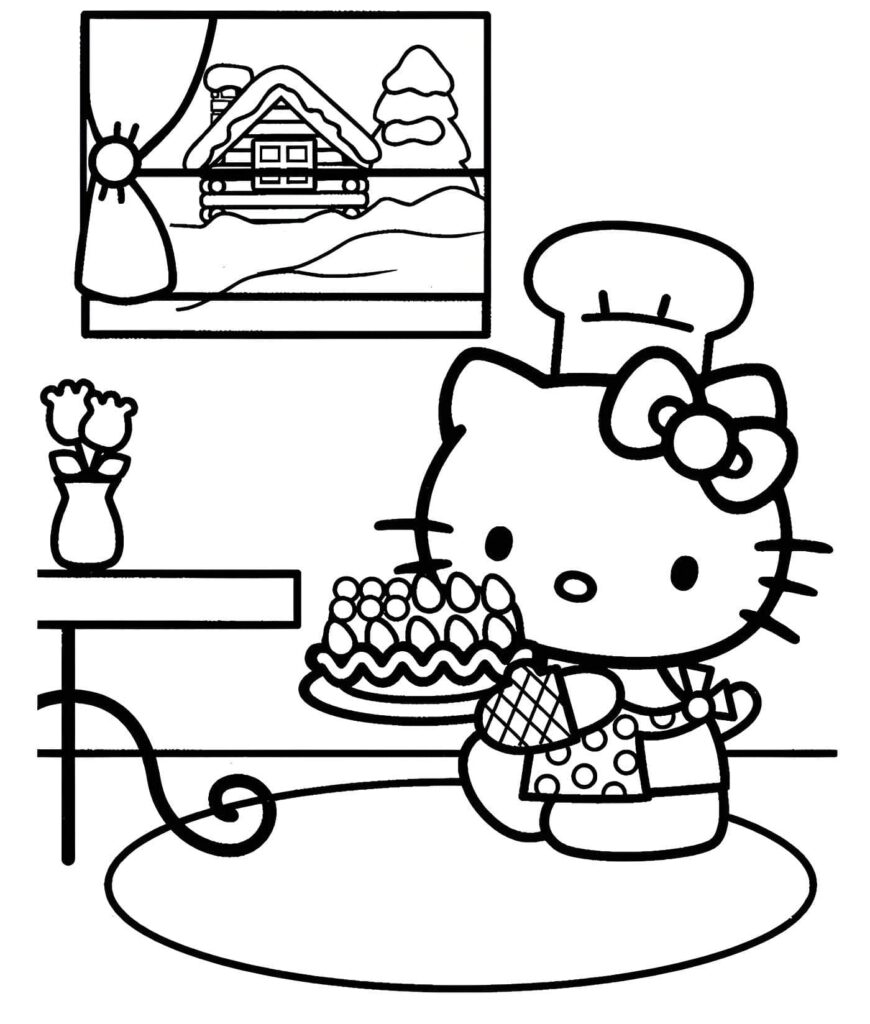 Ähnliches Zeichnung Von Hello Kitty Beim Kochen Zum Ausmalen Ausmalbild