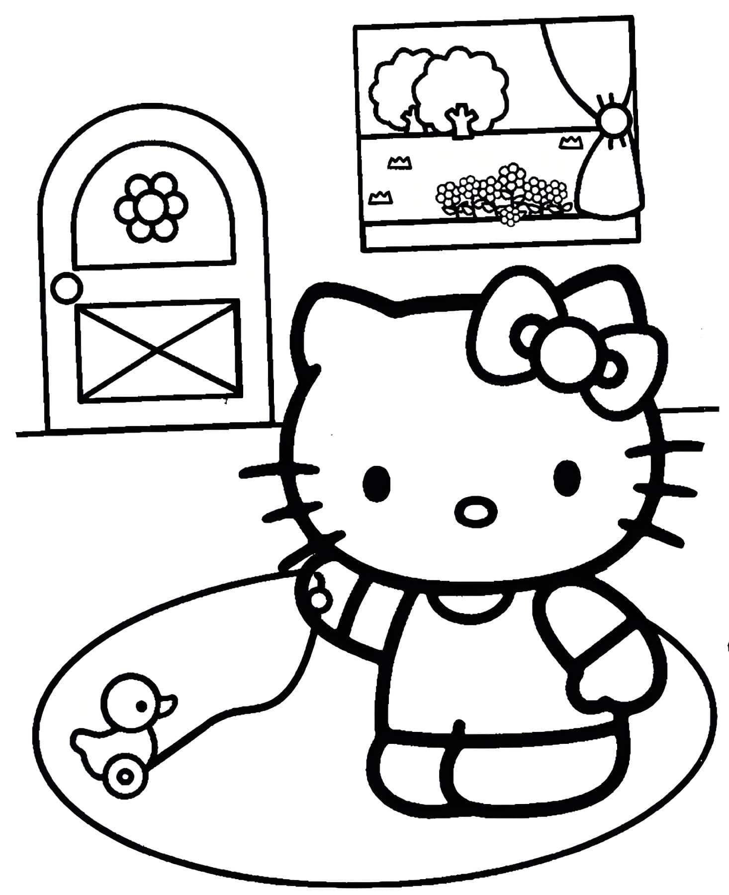 Zeichnung Von Hello Kitty Beim Spielen Zum Ausdrucken Ausmalbild