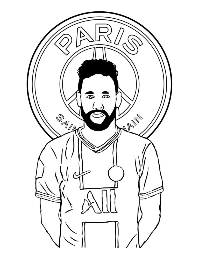 Zeichnung Von Neymar Jr Im Team Von Psg Mit Wappen Zum Ausmalen Ausmalbild zum Drucken Zeichnung Von Neymar Jr Im Team Von Psg Mit Wappen Zum Ausmalen Ausmalbild