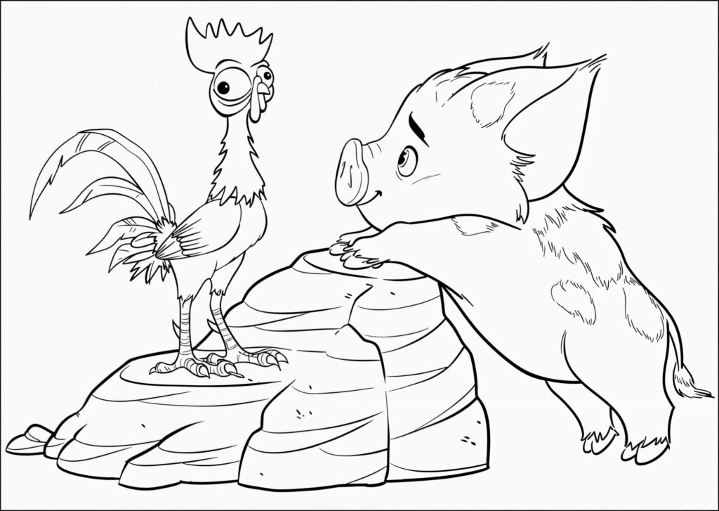 Zeichnung Von Pua Und Heihei Auf Dem Felsen Zum Ausmalen Ausmalbild zum Drucken Zeichnung Von Pua Und Heihei Auf Dem Felsen Zum Ausmalen Ausmalbild