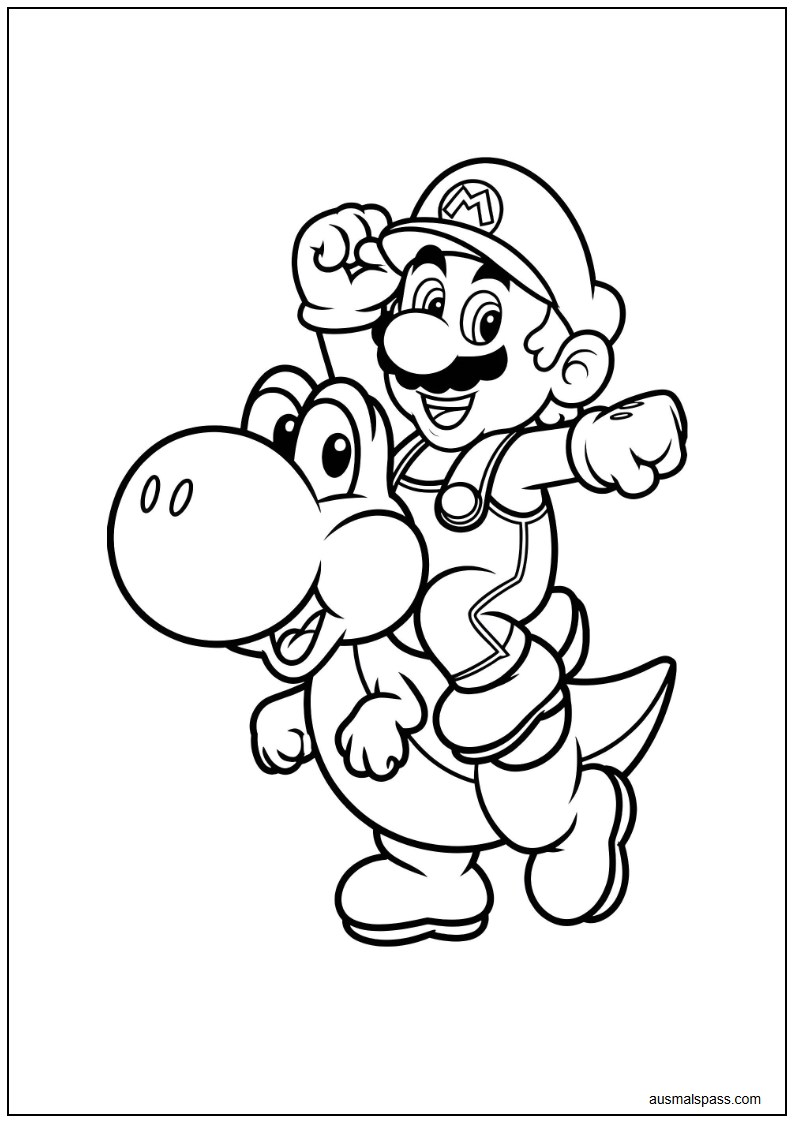 Ausmalbild von Mario und Yoshi