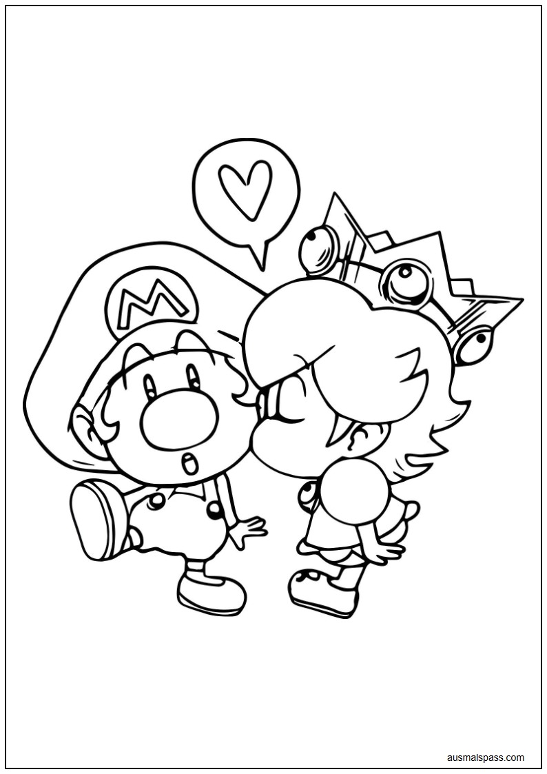 Ausmalbild von Mini Mario und Mini Peach