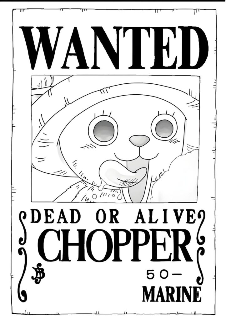 Zeichnung Des Suchplakats Von Chopper Aus One Piece Zum Ausdrucken Und Ausmalen Ausmalbild zum Drucken Zeichnung Des Suchplakats Von Chopper Aus One Piece Zum Ausdrucken Und Ausmalen Ausmalbild
