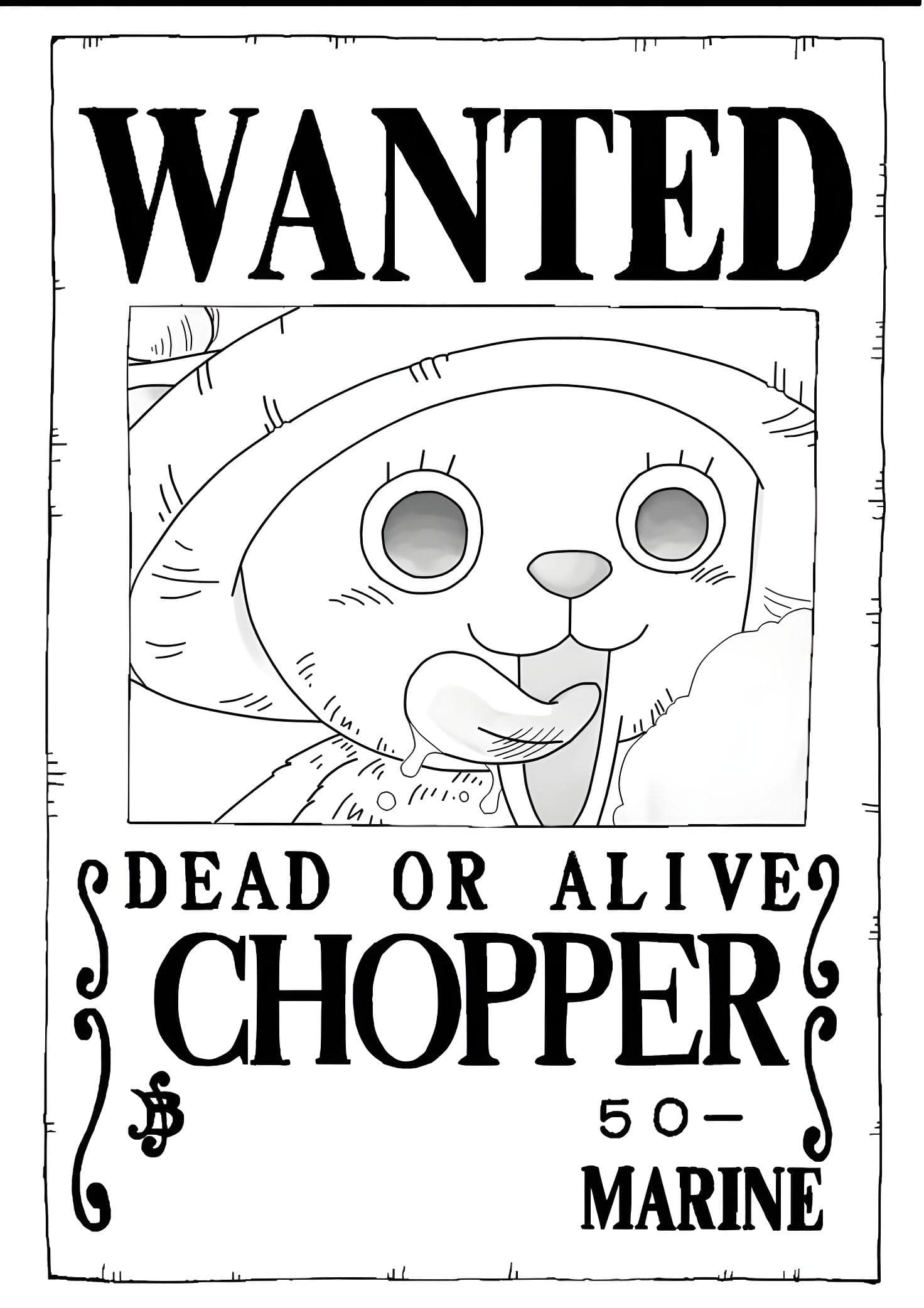 Zeichnung Des Suchplakats Von Chopper Aus One Piece Zum Ausdrucken Und Ausmalen Ausmalbild