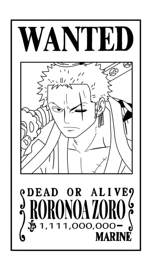 Zeichnung Des Suchplakats Von Zorro Aus One Piece Zum Ausdrucken Und Ausmalen Ausmalbild zum Drucken Zeichnung Des Suchplakats Von Zorro Aus One Piece Zum Ausdrucken Und Ausmalen Ausmalbild