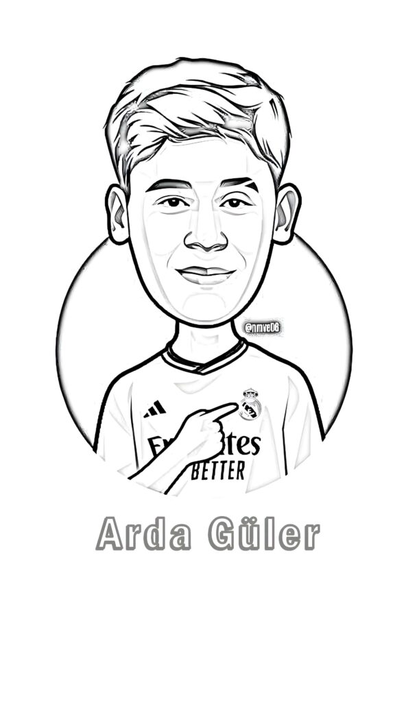 Zeichnung Von Arda Güler Bei Real Madrid Ausmalbild zum Drucken Zeichnung Von Arda Güler Bei Real Madrid Ausmalbild