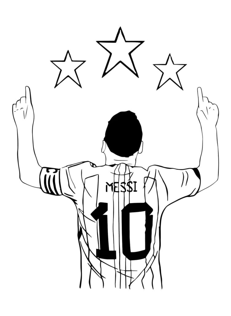 Zeichnung Von Lionel Messi, Der In Den Himmel Zeigt, Zum Ausdrucken Ausmalbild zum Drucken Zeichnung Von Lionel Messi, Der In Den Himmel Zeigt, Zum Ausdrucken Ausmalbild
