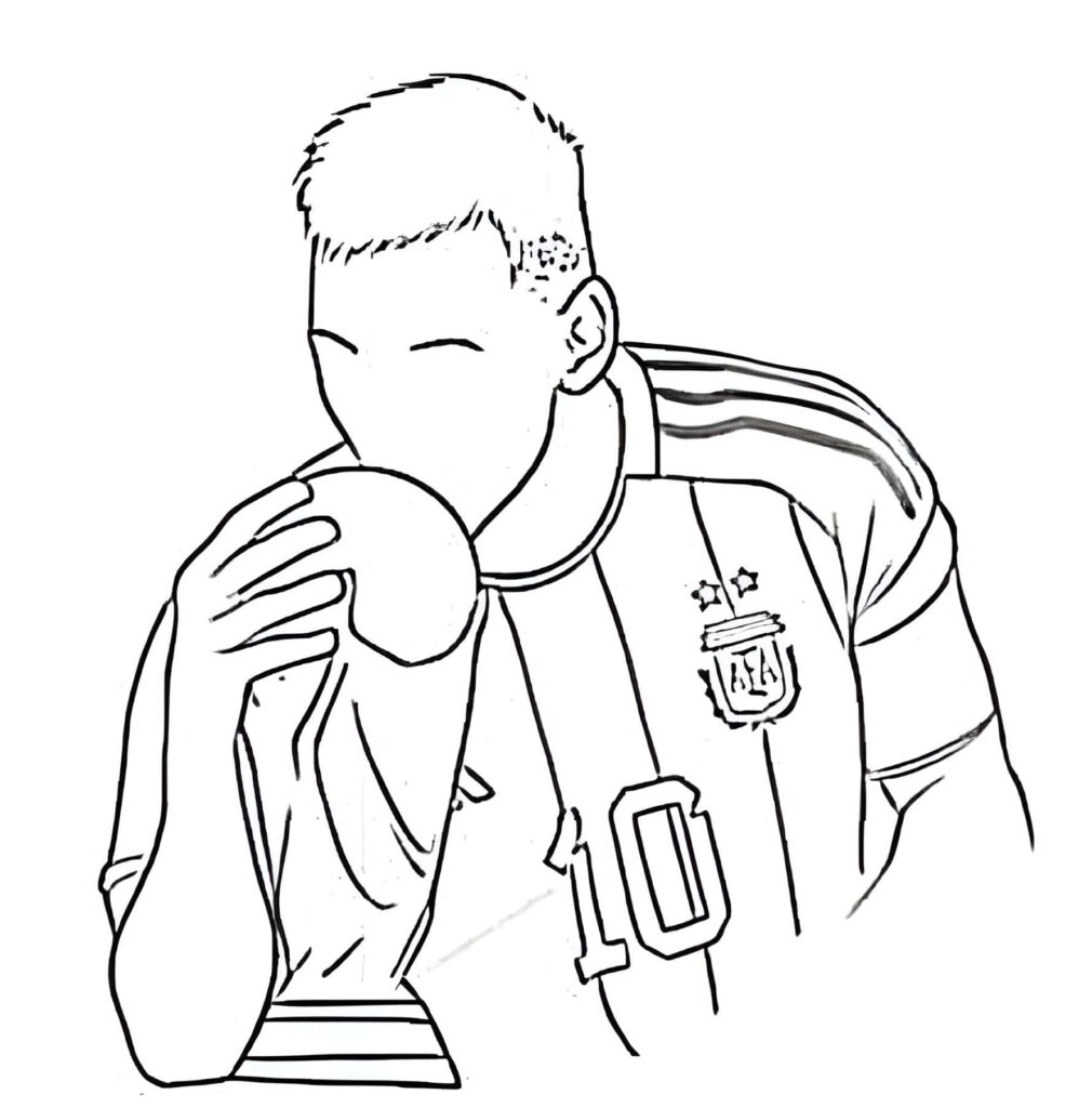 Zeichnung Von Lionel Messi Mit Dem WM Pokal Zum Ausdrucken Ausmalbild zum Drucken Zeichnung Von Lionel Messi Mit Dem WM Pokal Zum Ausdrucken Ausmalbild