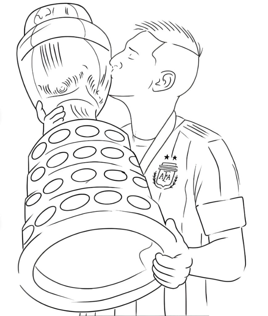 Zeichnung Von Lionel Messi Mit Der Copa América Zum Ausmalen Ausmalbild zum Drucken Zeichnung Von Lionel Messi Mit Der Copa América Zum Ausmalen Ausmalbild