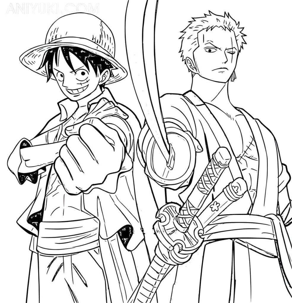 Zeichnung Von Ruffy Und Zorro Aus One Piece Zum Ausmalen Ausmalbild zum Drucken Zeichnung Von Ruffy Und Zorro Aus One Piece Zum Ausmalen Ausmalbild