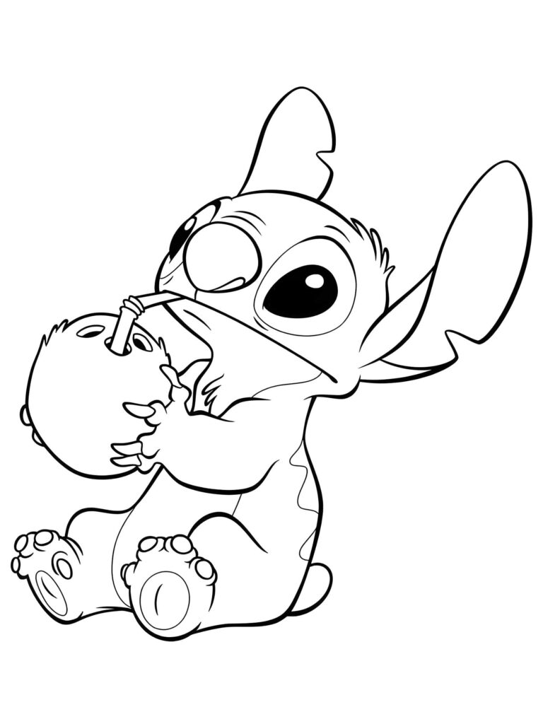 Bild Von Stitch Wasser Aus Der Kokosnuss Trinkend Zum Ausdrucken Ausmalbild zum Drucken Bild Von Stitch Wasser Aus Der Kokosnuss Trinkend Zum Ausdrucken Ausmalbild