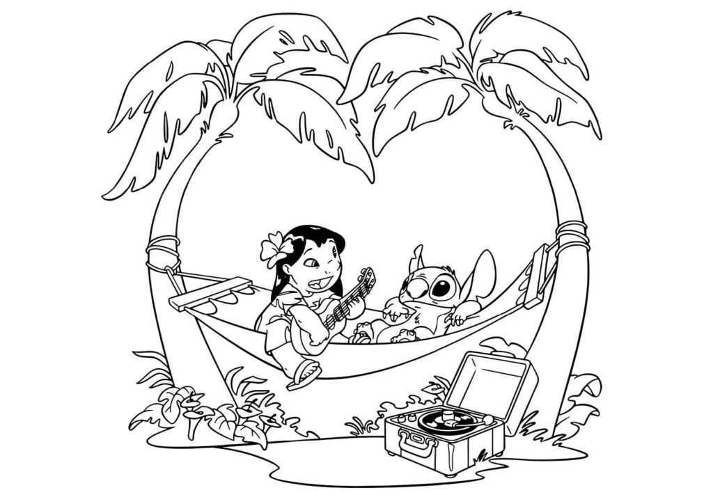 Lilo Und Stitch Mit Gitarre Zum Ausdrucken Ausmalbild zum Drucken Lilo Und Stitch Mit Gitarre Zum Ausdrucken Ausmalbild
