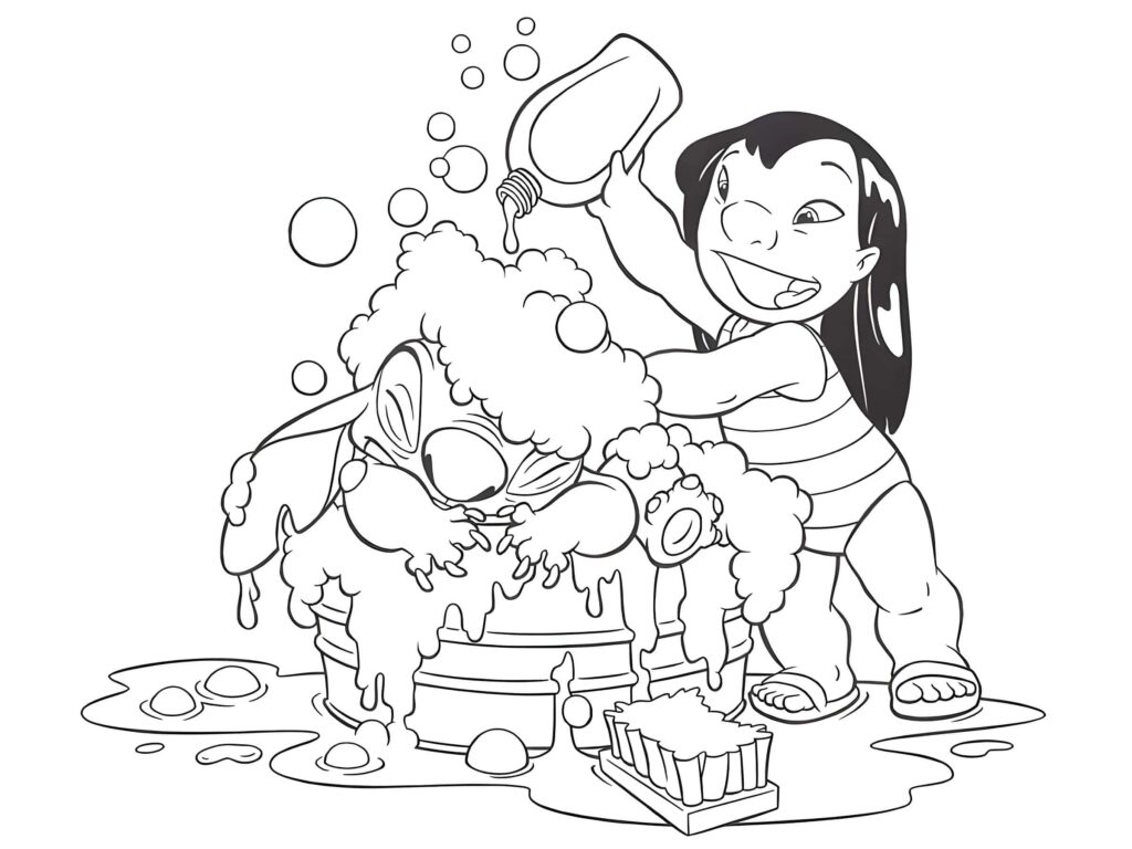 Zeichnung Von Lilo Wie Sie Stitch Badet Zum Ausmalen Ausmalbild zum Drucken Zeichnung Von Lilo Wie Sie Stitch Badet Zum Ausmalen Ausmalbild